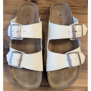 Quince Women Nappa Leather Double Buckle Slide Bone Shoes 9